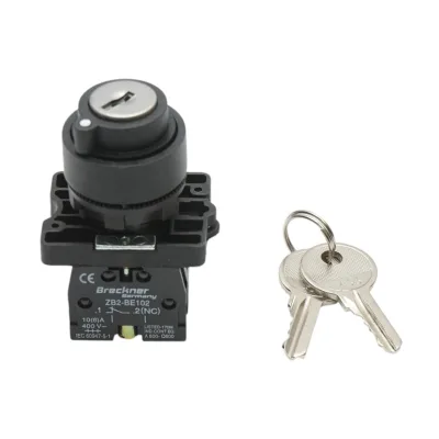 Selettore a 2 posizioni con ritorno e chiave 1NO+1NC, 400V/10A, LAY5-EG65 Breckner Germany