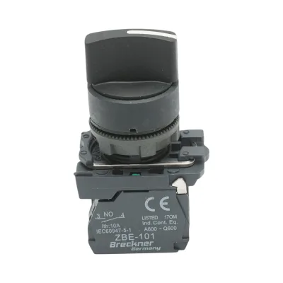 Selettore a 2 posizioni con ritorno, nero, 1NO+1NC, 24V/10A, TB5 Breckner Germany
