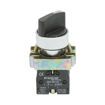 Selettore a 2 posizioni nero con blocco 1NO+1NC, 400V/10A, LAY5-BD25C Breckner Germany