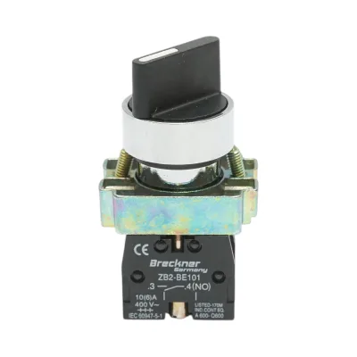Selettore a 2 posizioni nero con ritenuta 1NO+1NC, 400V/10A, LAY5-BD25 Breckner Germany