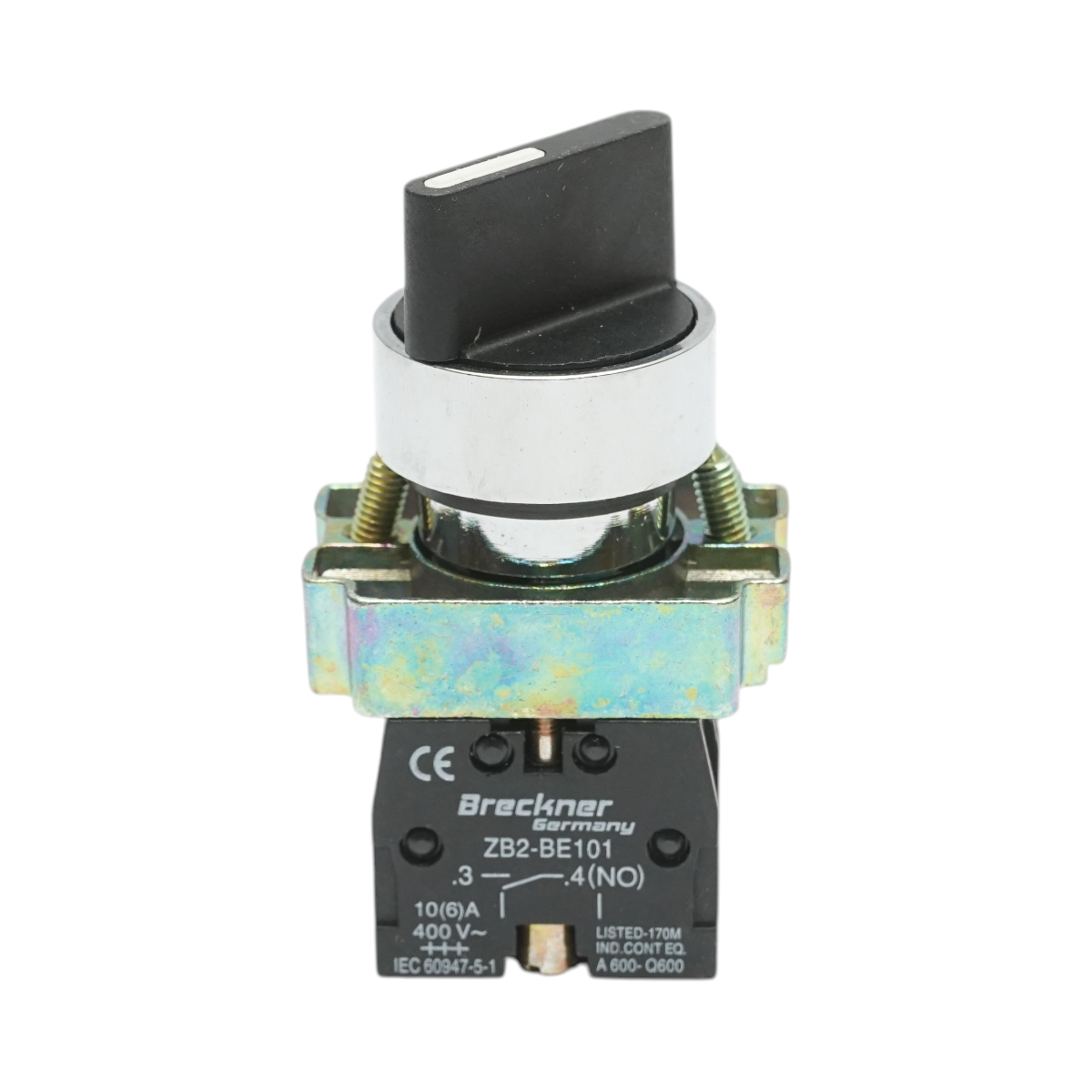 Selettore a 2 posizioni nero con ritenuta 1NO+1NC, 400V/10A, LAY5-BD25 Breckner Germany