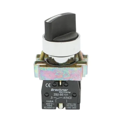 Selettore a 2 posizioni, nero, con ritorno, 1NO+1NC, 400V/10A, LAY5 Breckner Germany