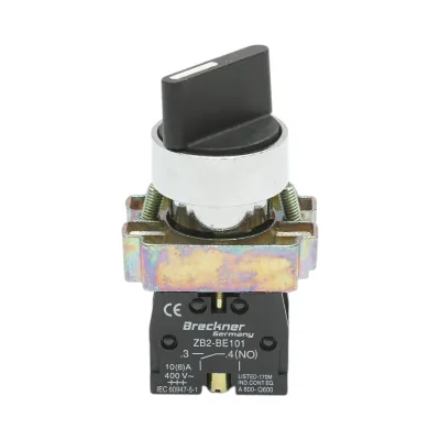 Selettore a 2 posizioni, nero, con ritorno, 1NO+1NC, 400V/10A, LAY5-BD45 Breckner Germany