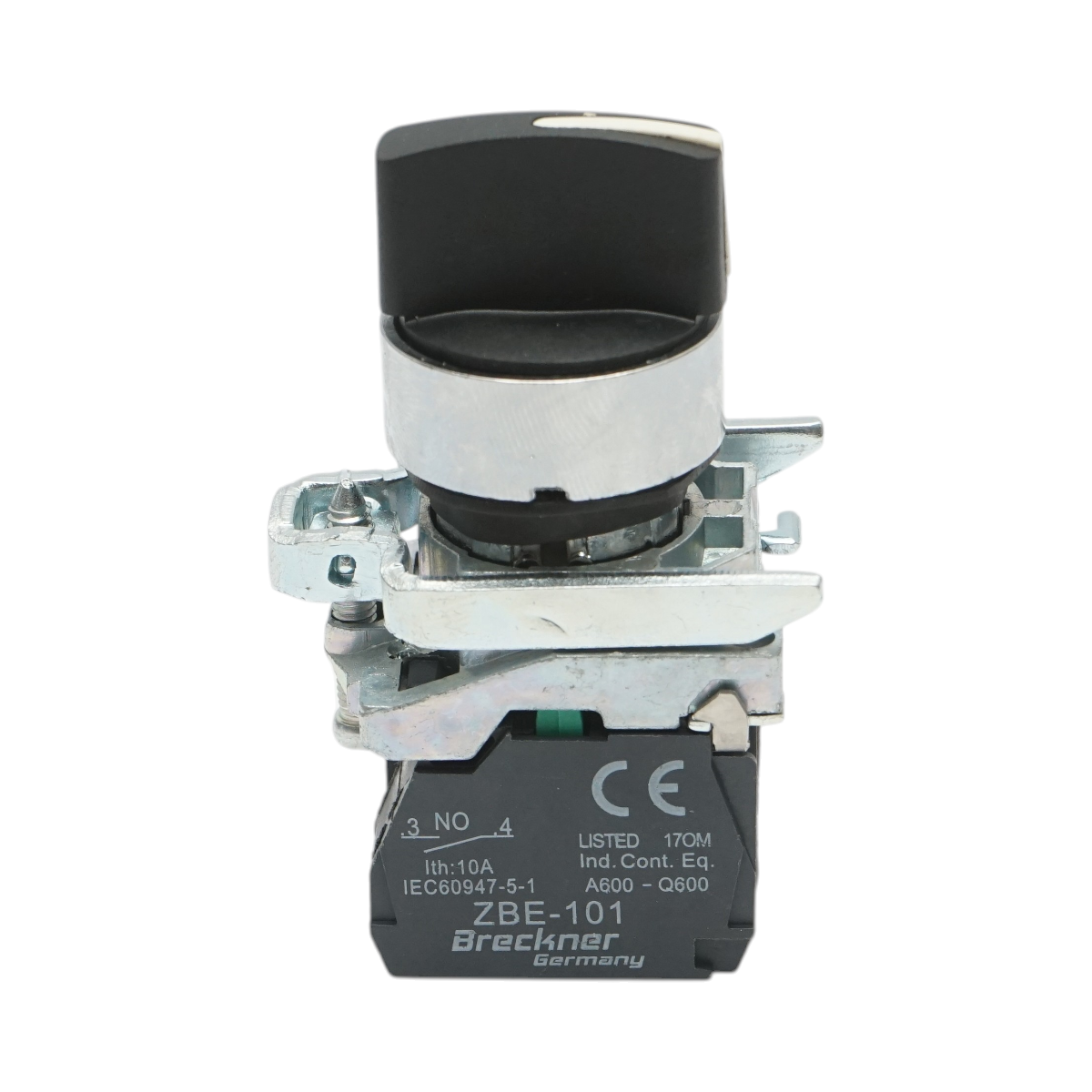 Selettore a 3 posizioni con ritenuta nero 2NO, 24V/10A, TB4-BD33 Breckner Germany
