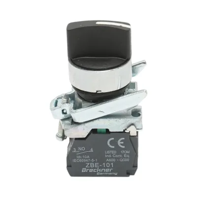 Selettore a 3 posizioni con ritorno, nero, 2NO, 24V/10A, TB4-BD53 Breckner Germany
