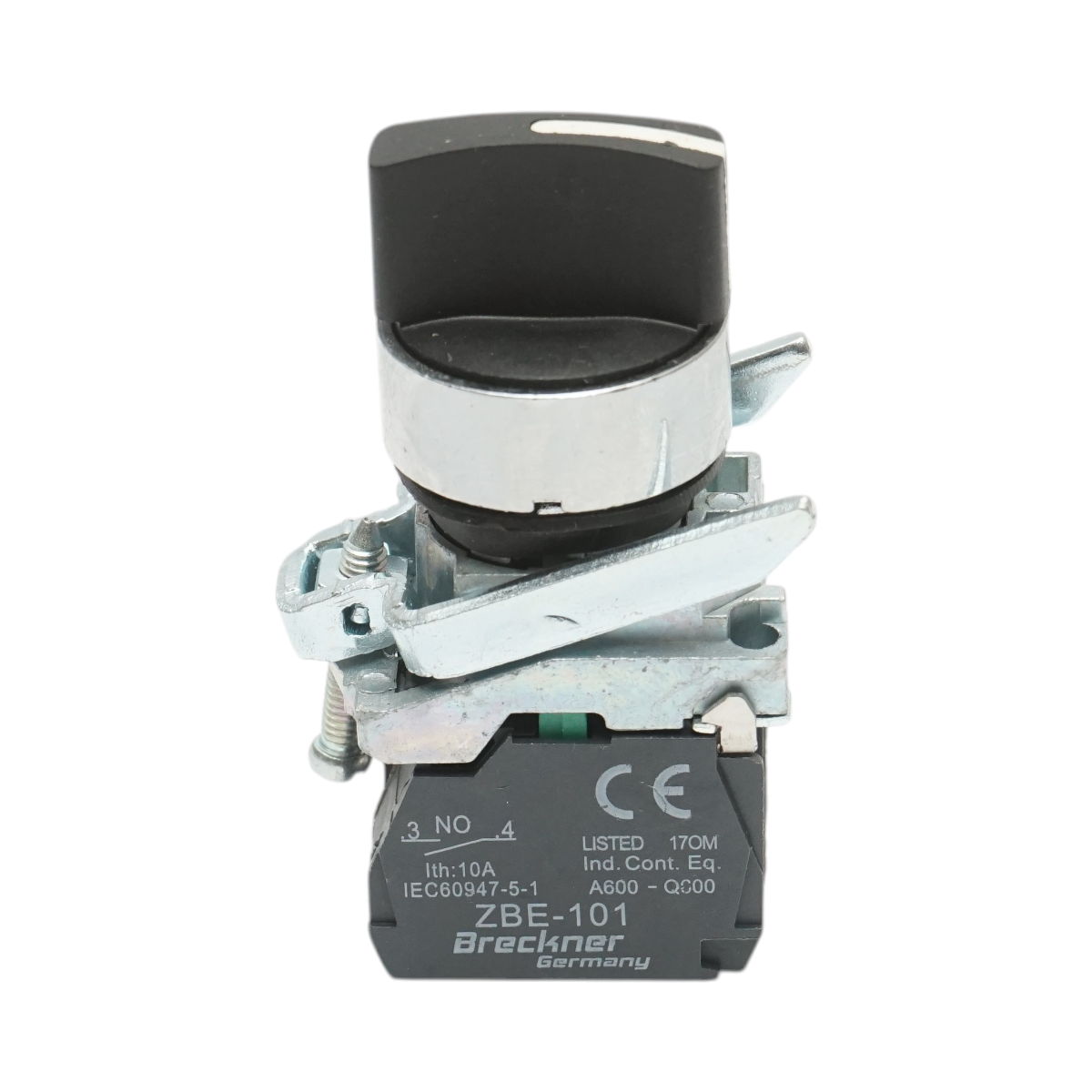 Selettore a 3 posizioni con ritorno, nero, 2NO, 24V/10A, TB4-BD53 Breckner Germany