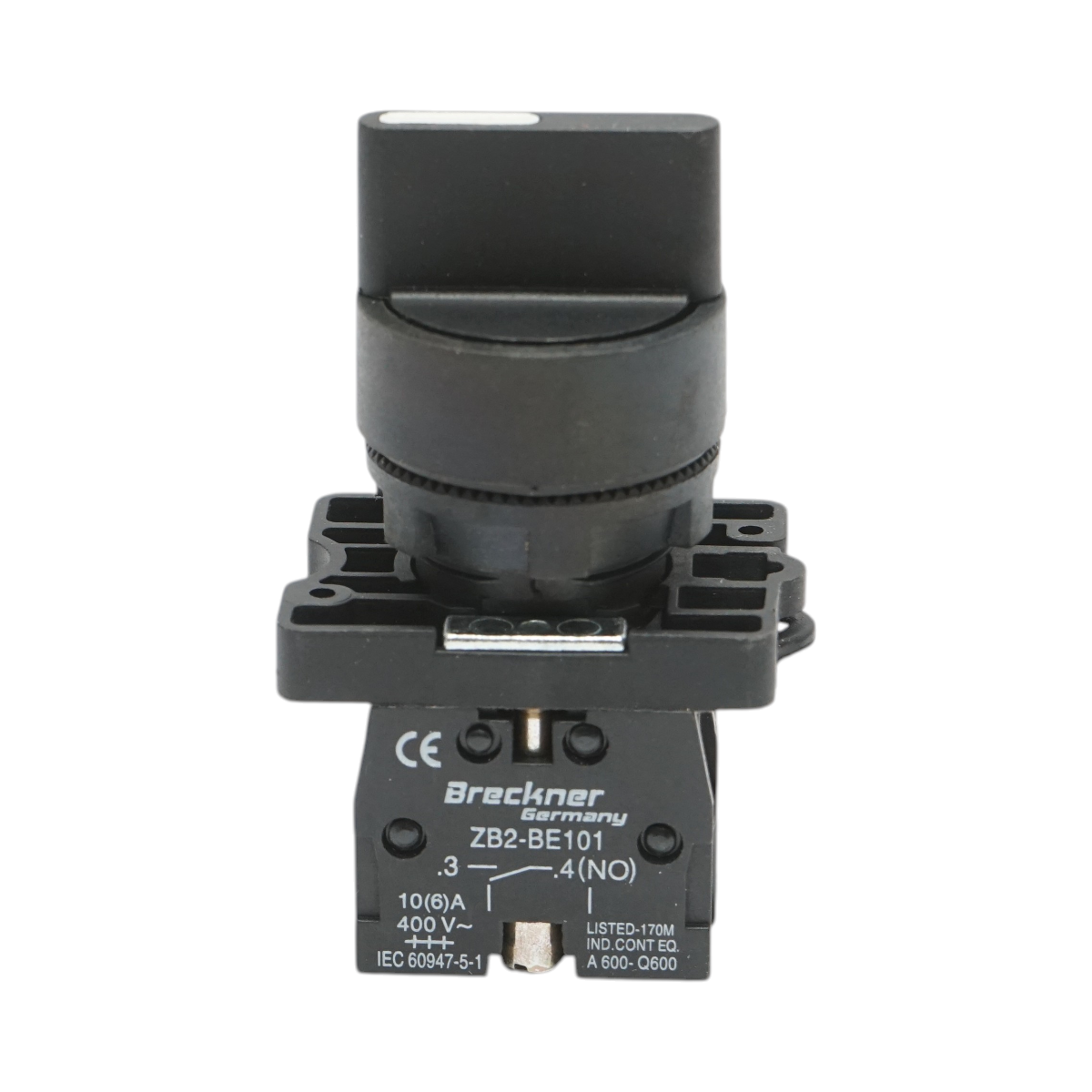 Selettore a 3 posizioni nero con blocco 2NO, 400V/10A, LAY5-ED33 Breckner Germany