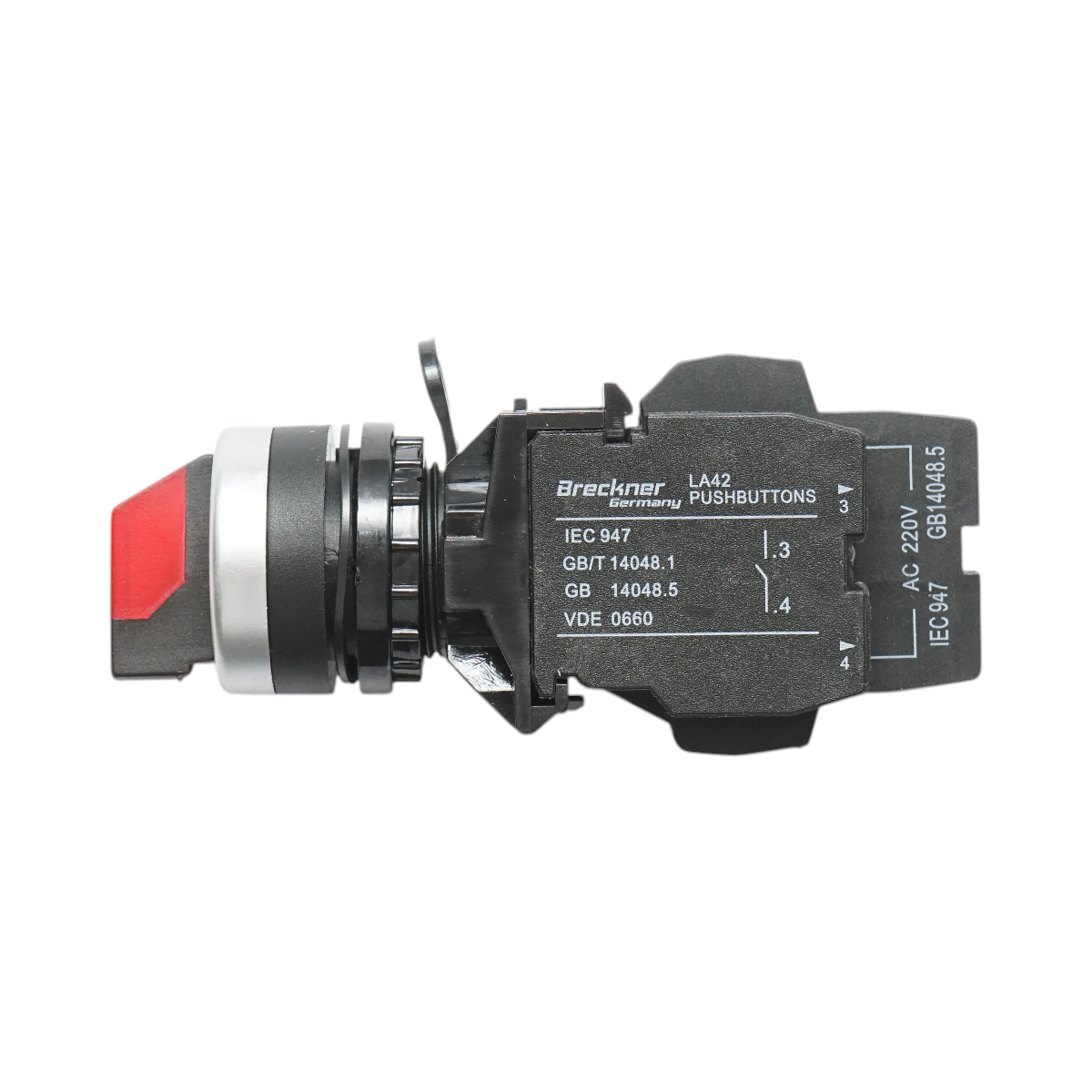 Selettore luminoso 220V AC LED rosso a 3 posizioni 2NO, 10A/600V AC, 1A/250V DC LA42 Breckner Germany - immagine 4