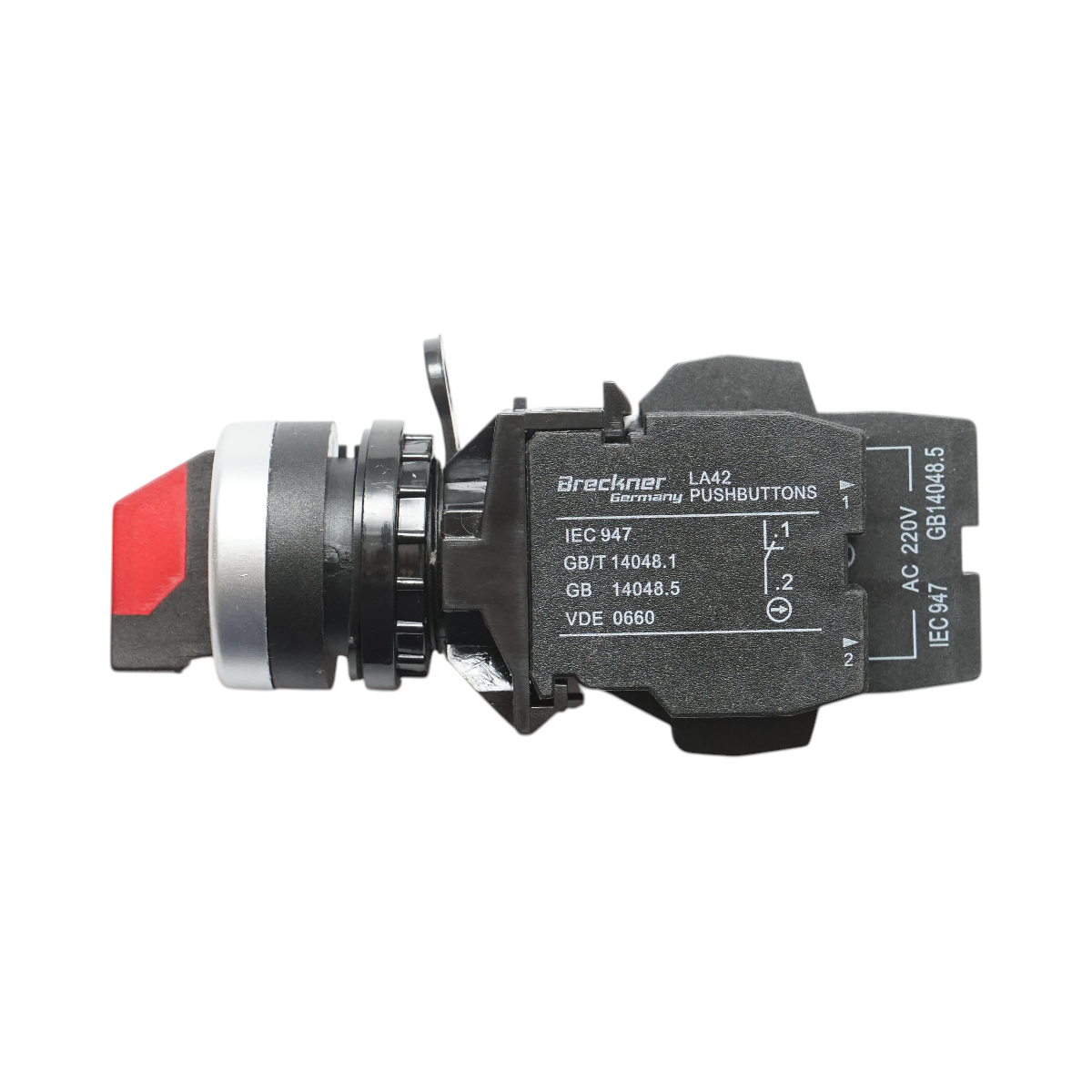Selettore luminoso 220V AC LED rosso con 2 posizioni 1NO+1NC, 10A/600V AC, 1A/250V DC LA42 Breckner Germany - immagine 4