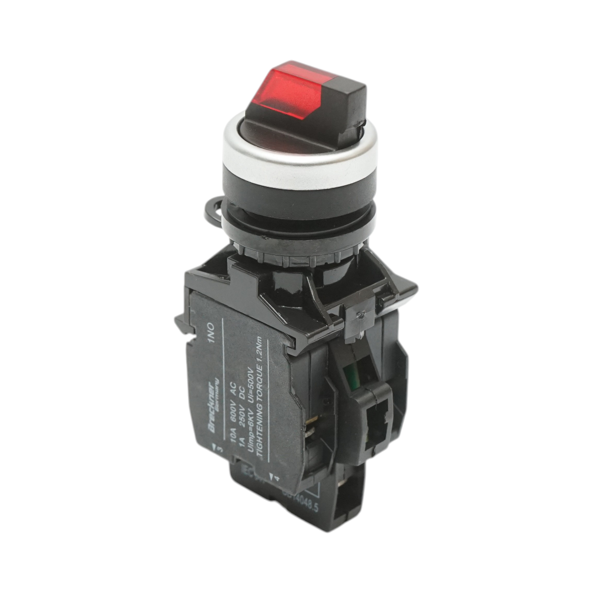 Selettore luminoso 220V AC LED rosso con 2 posizioni 1NO+1NC, 10A/600V AC, 1A/250V DC LA42 Breckner Germany