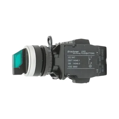 Selettore luminoso 220V AC LED verde con 2 posizioni 1NO+1NC, 10A/600V AC, 1A/250V DC LA42 Breckner Germany - immagine 4