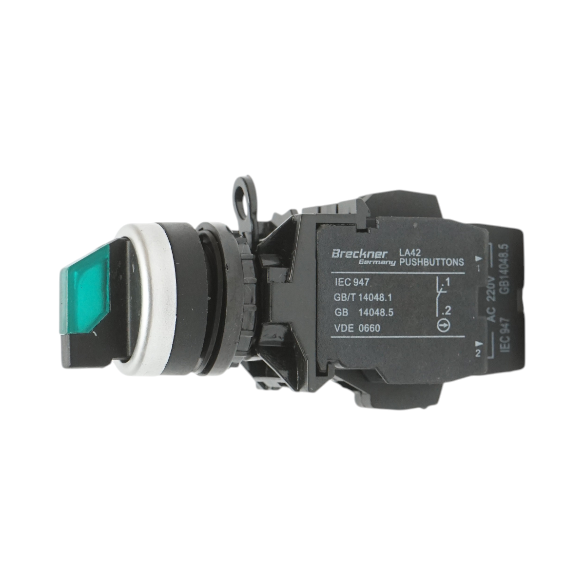 Selettore luminoso 220V AC LED verde con 2 posizioni 1NO+1NC, 10A/600V AC, 1A/250V DC LA42 Breckner Germany - immagine 4