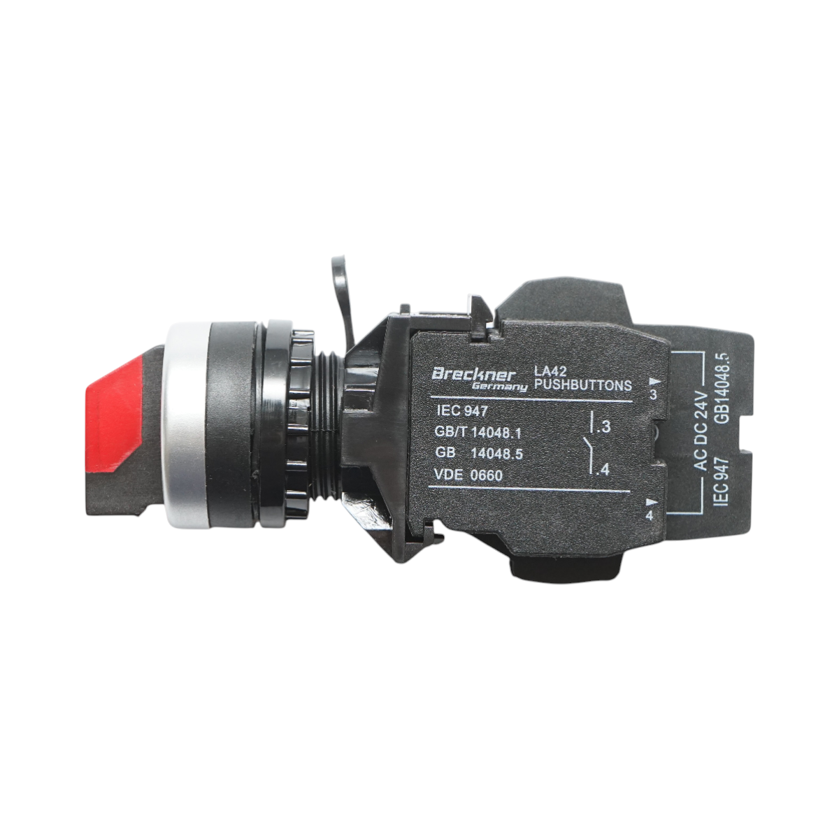Selettore luminoso 24V AC/DC LED rosso a 3 posizioni 2NO, 10A/600V AC, 1A/250V DC LA42 Breckner Germany - immagine 4