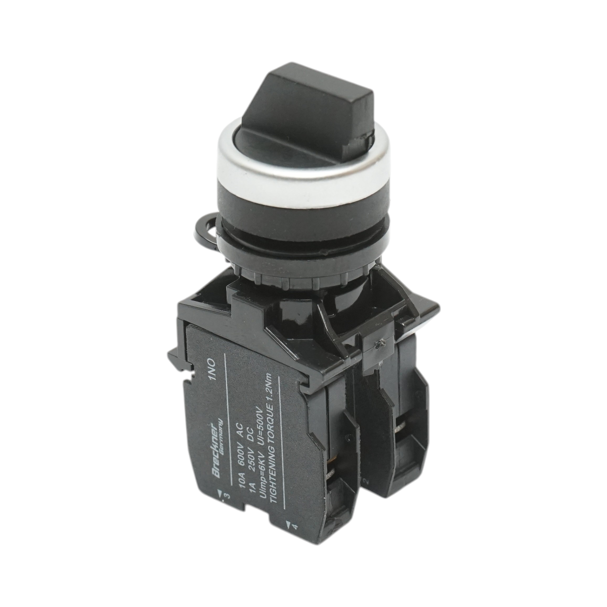 Selettore nero a 2 posizioni 1NO+1NC, 10A/600V AC, 1A/250V DC LA42 Breckner Germany