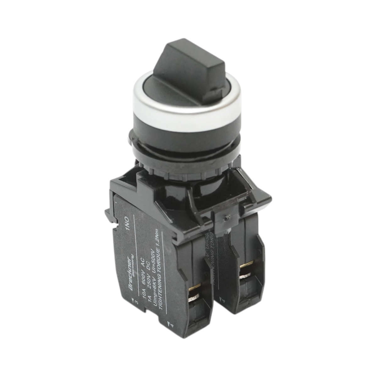 Selettore nero a 3 posizioni 2NO, 10A/600V AC, 1A/250V DC LA42 Breckner Germany