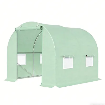 Serra da giardino 200×200×200 cm, telo verde in PE con rete 140 g/m² anti-UV, 1 porta, 4 finestre, tubo in acciaio zincato 19 mm THOR - immagine 5
