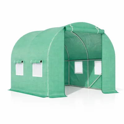 Serra da giardino 200×200×200 cm, telo verde in PE con rete 140 g/m² anti-UV, 1 porta, 4 finestre, tubo in acciaio zincato 19 mm THOR - immagine 4