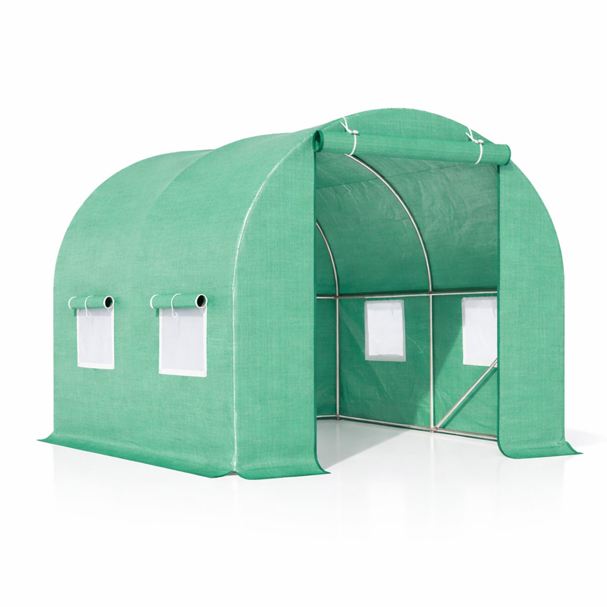 Serra da giardino 200×200×200 cm, telo verde in PE con rete 140 g/m² anti-UV, 1 porta, 4 finestre, tubo in acciaio zincato 19 mm THOR - immagine 4