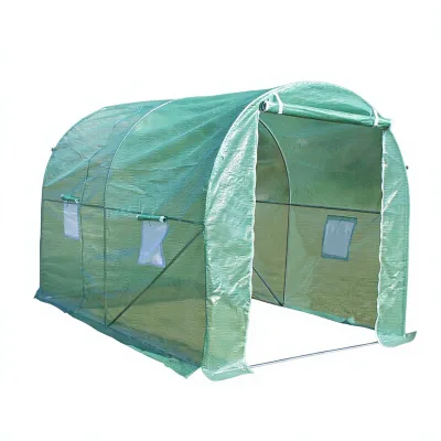 Serra da giardino 200×200×200 cm, telo verde in PE con rete 140 g/m² anti-UV, 1 porta, 4 finestre, tubo in acciaio zincato 19 mm THOR - immagine 2