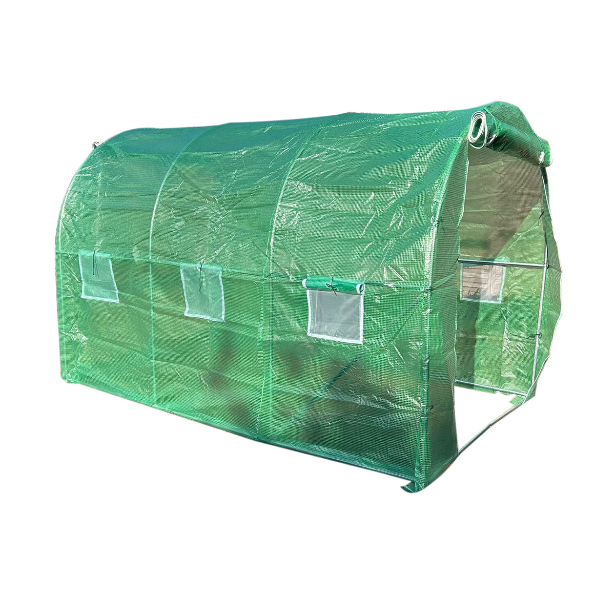 Serra da giardino 300×200×200 cm con sistema di irrigazione, telo verde in PE con rete 140 g/m² anti-UV, 6 finestre, 2 porte, tubo in acciaio zincato 25 mm THOR - immagine 3