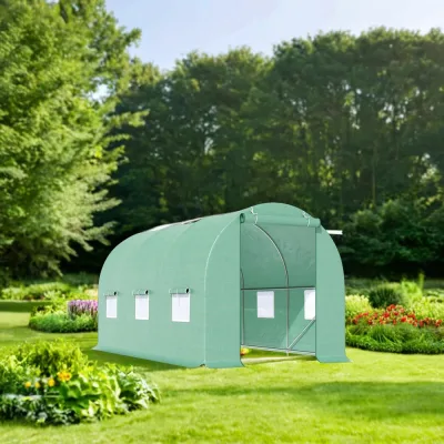 Serra da giardino 300×200×200 cm, telo verde in PE con rete 140 g/m² anti-UV, 1 porta, 6 finestre, tubo in acciaio zincato 19 mm THOR - immagine 5