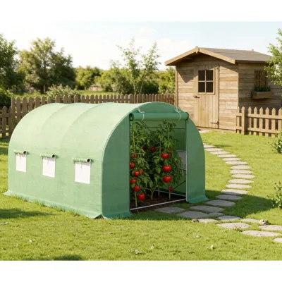 Serra da giardino 300×200×200 cm, telo verde in PE con rete 140 g/m² anti-UV, 1 porta, 6 finestre, tubo in acciaio zincato 19 mm THOR - immagine 3