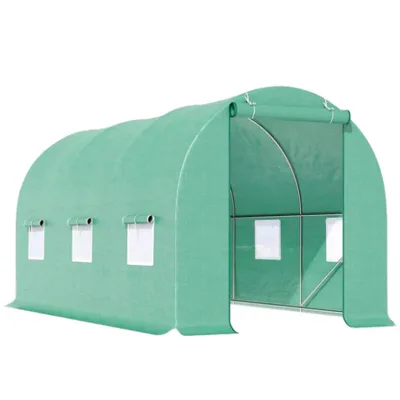 Serra da giardino 300×200×200 cm, telo verde in PE con rete 140 g/m² anti-UV, 1 porta, 6 finestre, tubo in acciaio zincato 19 mm THOR - immagine 2