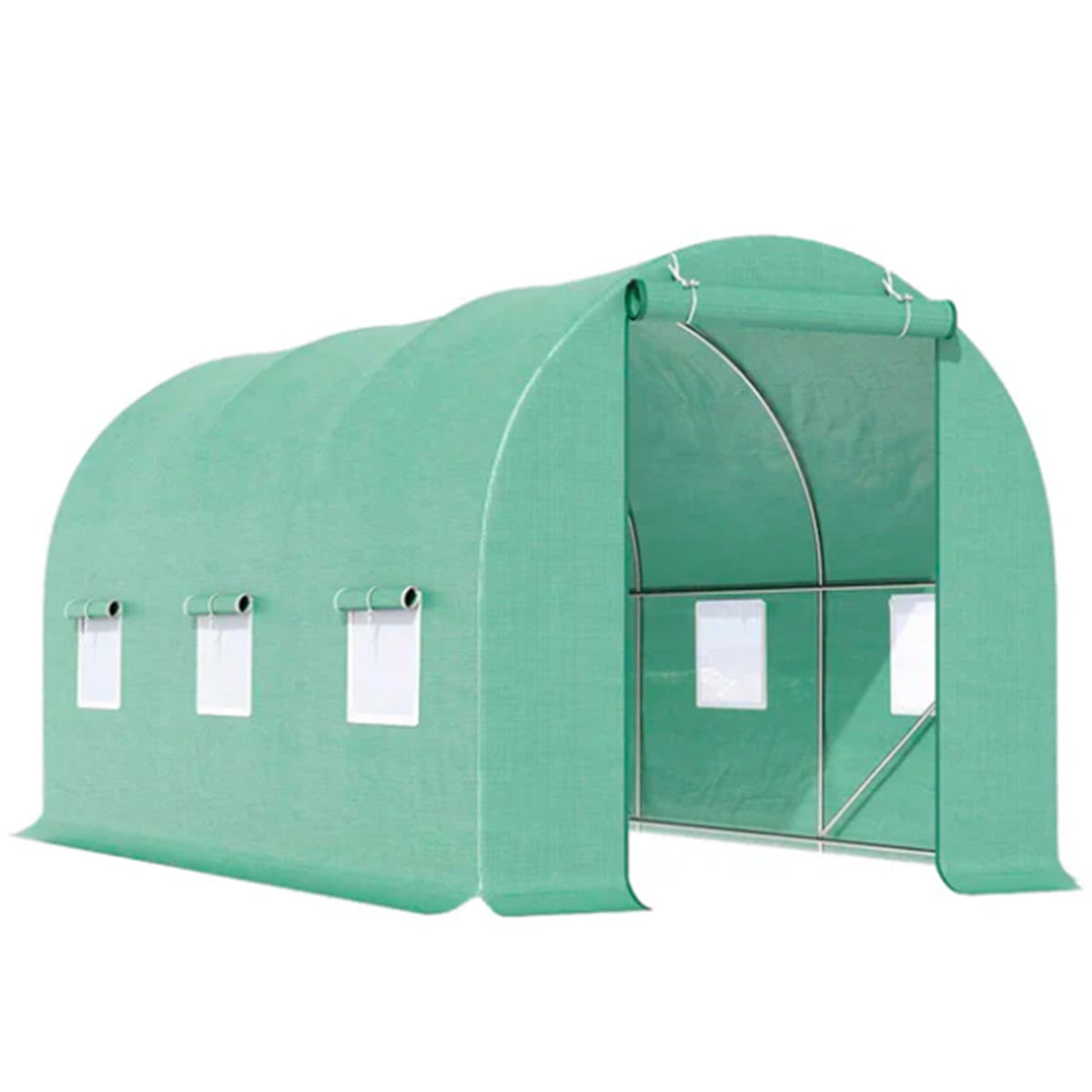 Serra da giardino 300×200×200 cm, telo verde in PE con rete 140 g/m² anti-UV, 1 porta, 6 finestre, tubo in acciaio zincato 19 mm THOR - immagine 2