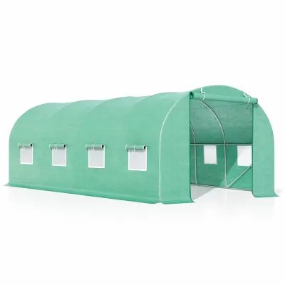 Serra da giardino 400×300×200 cm, telo verde in PE con rete 140 g/m² anti-UV, 1 porta, 8 finestre, tubo in acciaio zincato 19 mm THOR - immagine 2