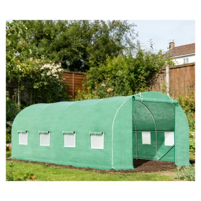 Serra da giardino 400×300×200 cm, telo verde in PE con rete 140 g/m² anti-UV, 1 porta, 8 finestre, tubo in acciaio zincato 19 mm THOR - immagine 4