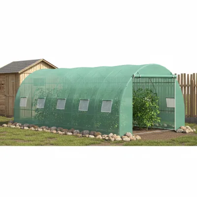 Serra da giardino 500×300×200 cm, telo verde in PE con rete 140 g/m² anti-UV, 1 porta, 10 finestre, tubo in acciaio zincato 19 mm THOR - immagine 2