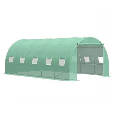 Serra da giardino 500×300×200 cm, telo verde in PE con rete 140 g/m² anti-UV, 1 porta, 10 finestre, tubo in acciaio zincato 19 mm THOR - immagine 3