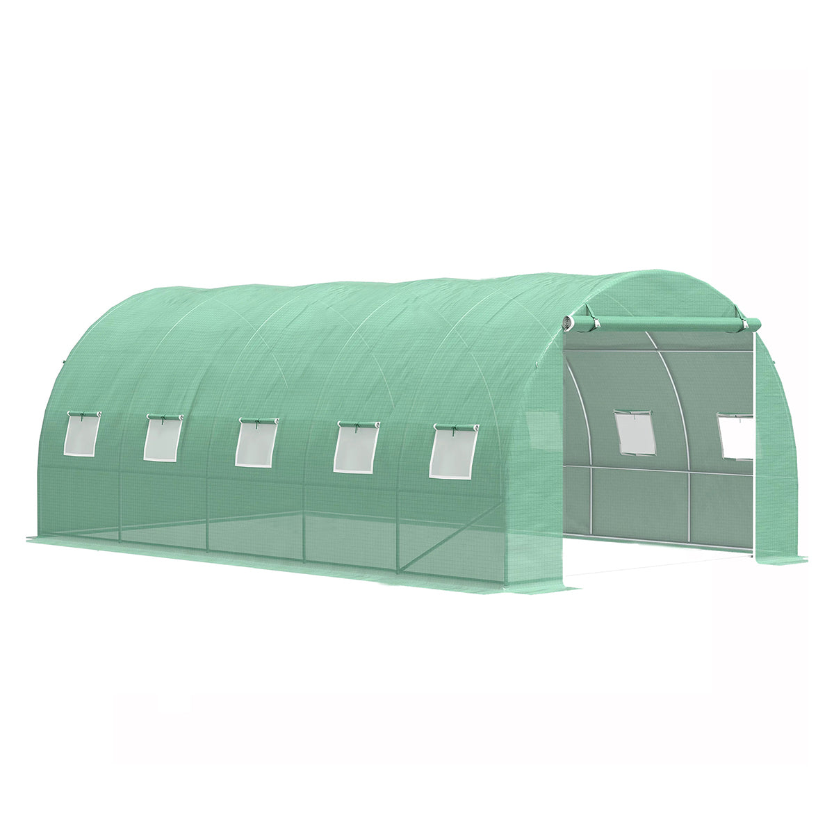 Serra da giardino 500×300×200 cm, telo verde in PE con rete 140 g/m² anti-UV, 1 porta, 10 finestre, tubo in acciaio zincato 19 mm THOR - immagine 3