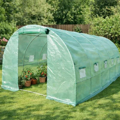 Serra da giardino 500×300×200 cm, telo verde in PE con rete 140 g/m² anti-UV, 1 porta, 10 finestre, tubo in acciaio zincato 19 mm THOR - immagine 4