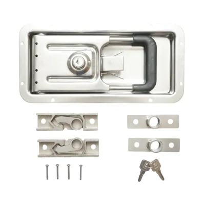 Serratura per porta camion incassata 16mm con 2 chiavi in acciaio inox 270x130x23,5mm