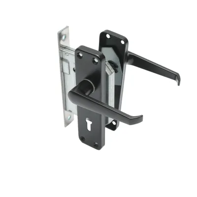 Serratura per porta con placche nere 57x100x60mm - immagine 3