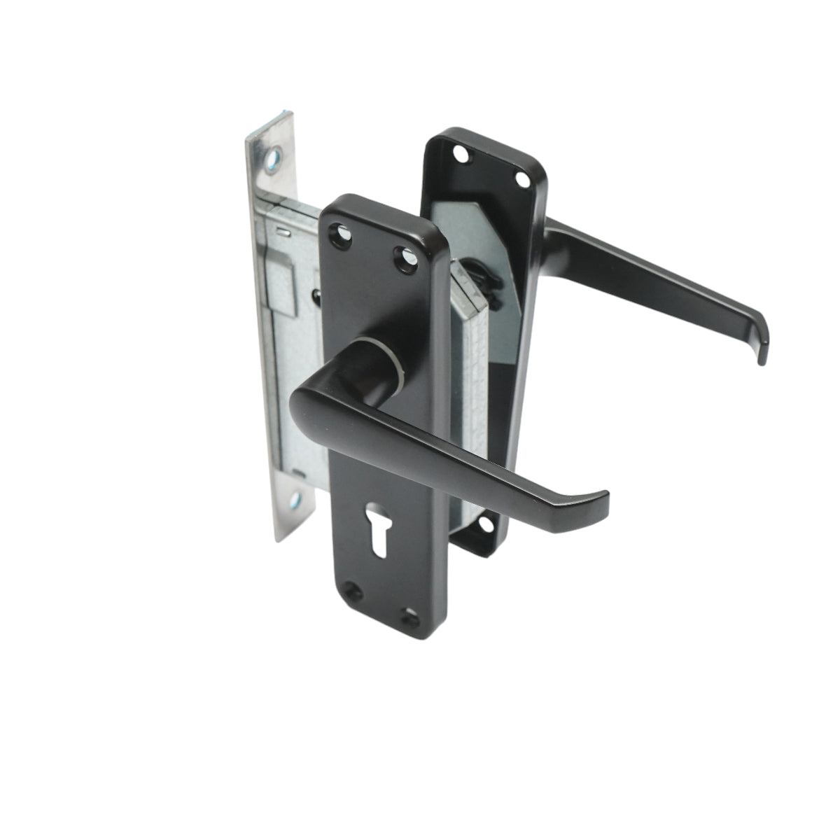 Serratura per porta con placche nere 57x100x60mm - immagine 3