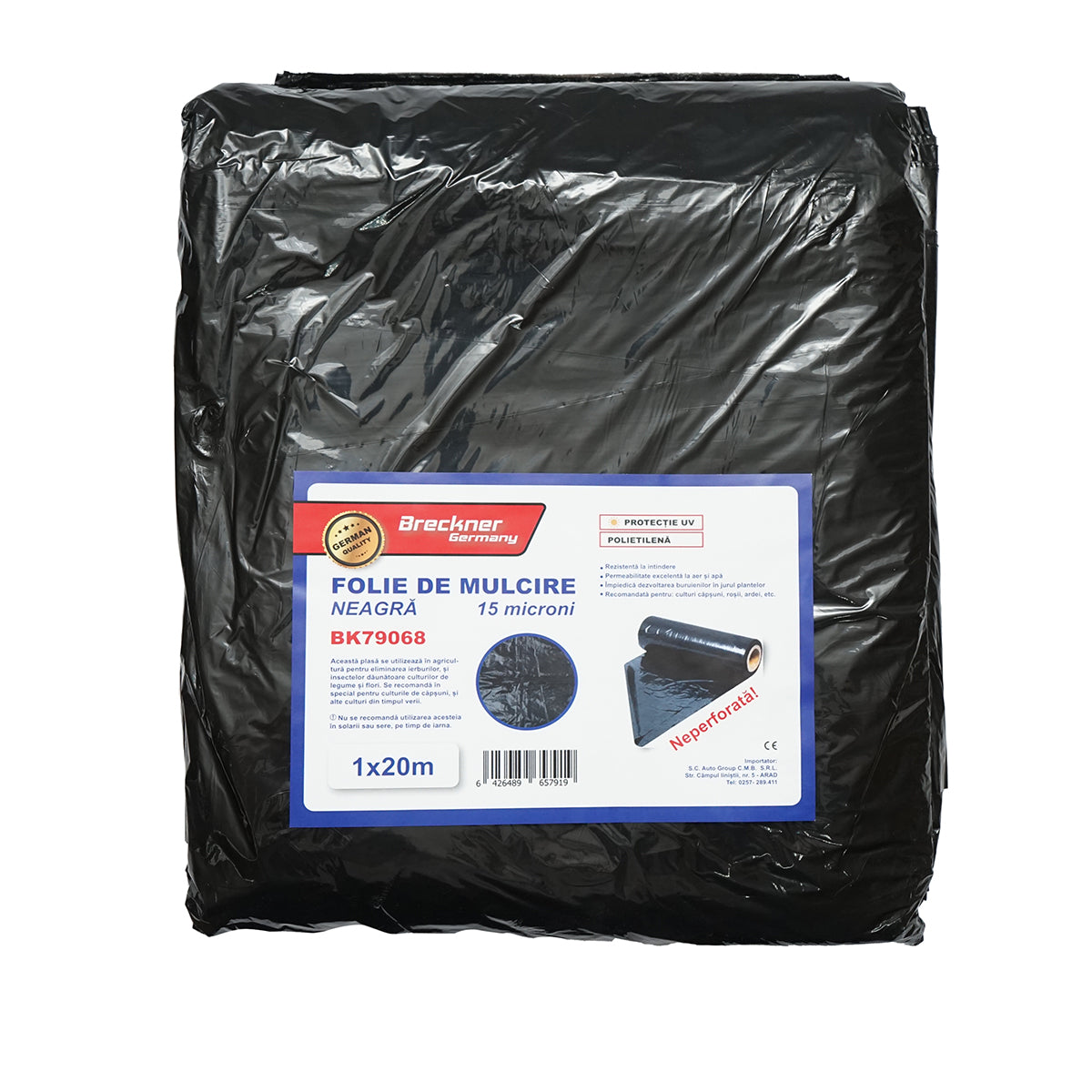 Set 10 pezzi di foglio per pacciamatura, anti-erbacce 1x20m, 15 microni, nero non perforato, protezione UV Breckner Germany