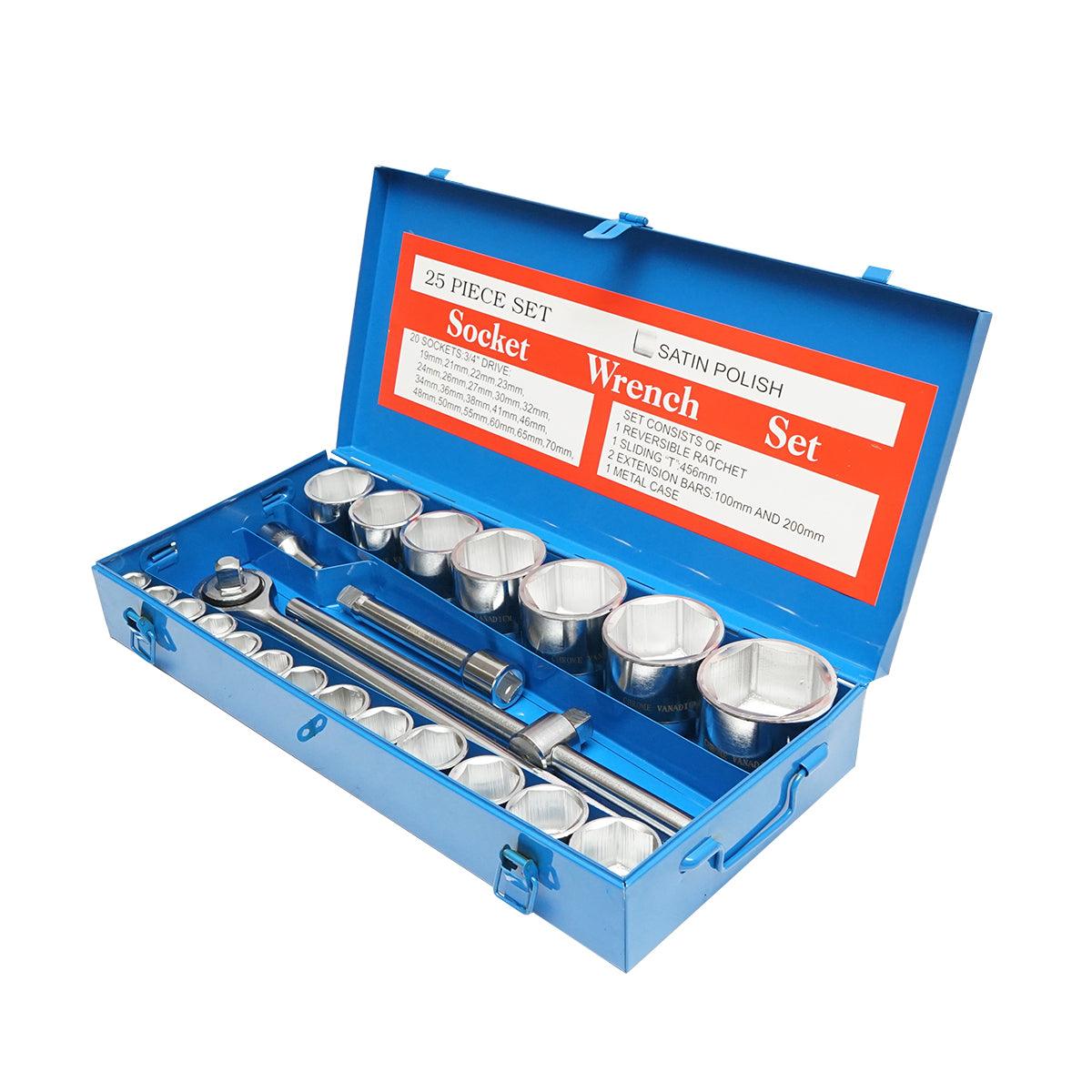 Set 24 pezzi Set di chiavi a bussola 3/4" 19-70mm. Set di bussole 3/4" cricchetto Breckner Germany