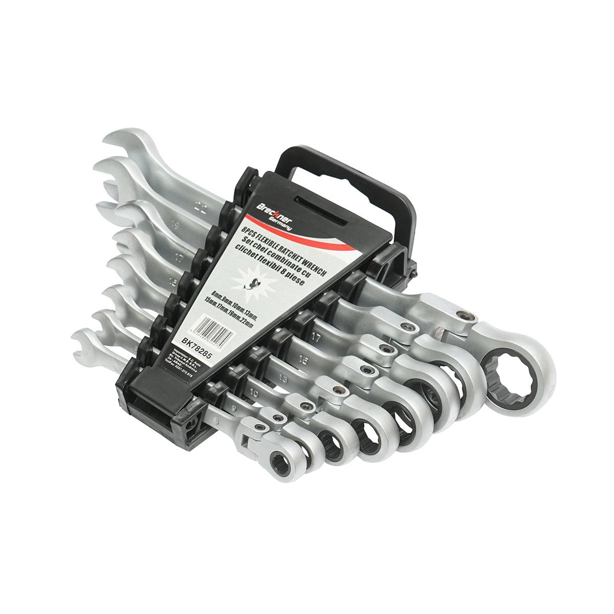 Set 8 chiavi combinate con cricchetto Snodate CrV 8-22 mm Breckner Germany