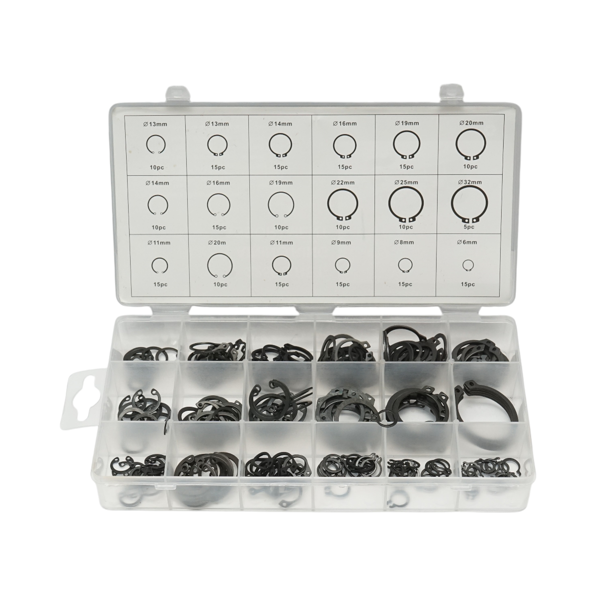 Set anelli di sicurezza Seeger interni ed esterni 6–32 mm, 225 pezzi