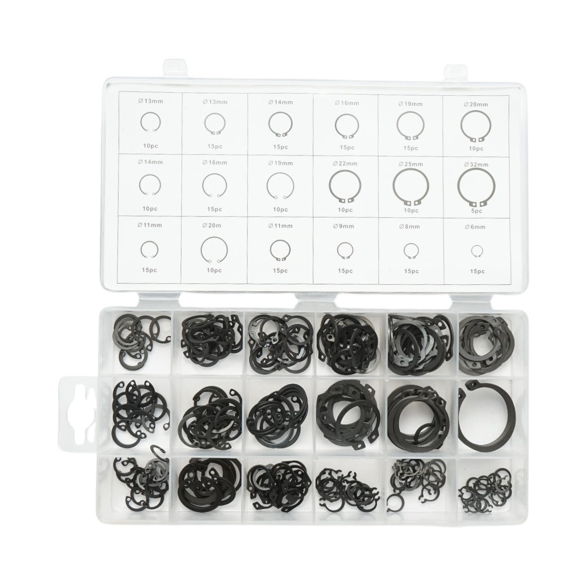 Set anelli di sicurezza Seeger interni ed esterni 6–32 mm, 225 pezzi - immagine 2