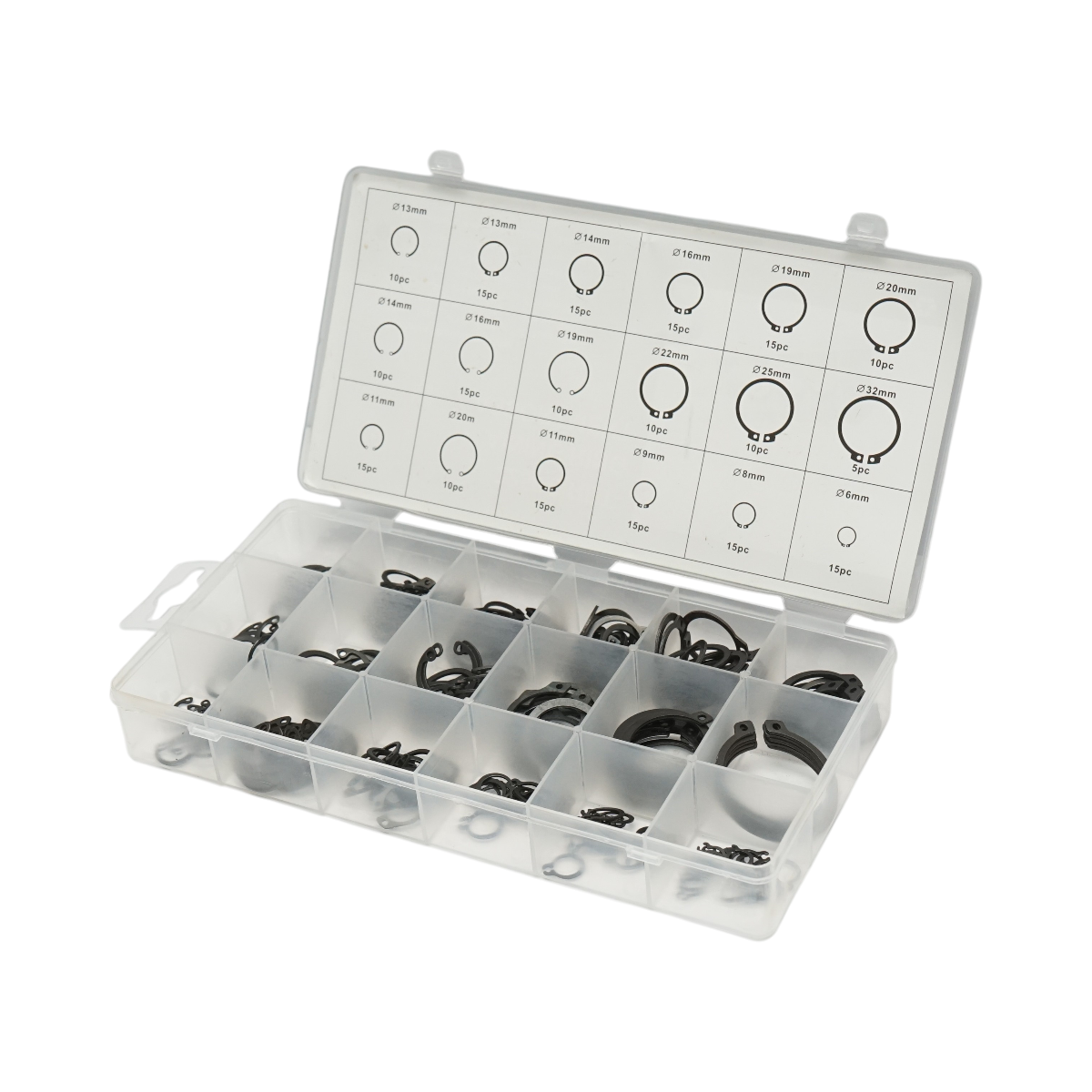 Set anelli di sicurezza Seeger interni ed esterni 6–32 mm, 225 pezzi - immagine 4