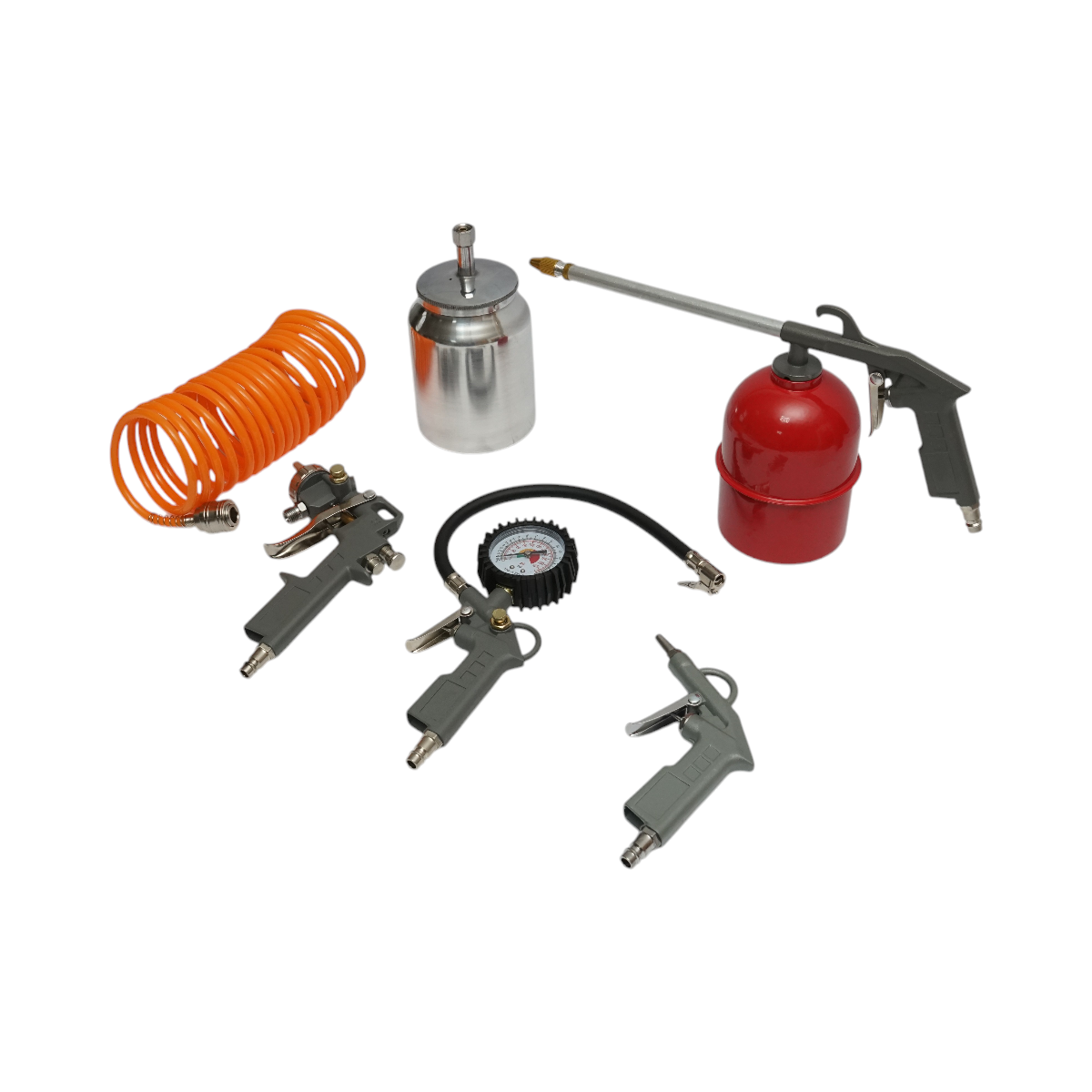 Set aria compressa da 5 pezzi con tubo a spirale da 5 m, pistola ad aria compressa per lavaggio, verniciatura, gonfiaggio e soffiaggio Breckner Germany - immagine 2