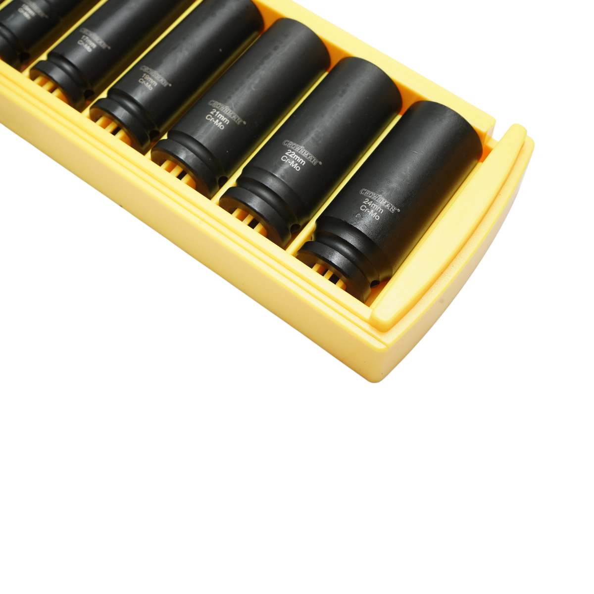 Set di 10 chiavi a bussola a impatto lunghe 10-24 mm, 1/2 pollice quadrato, materiale Cr-Mo, norma DIN 3121, industriale Crownman - immagine 3