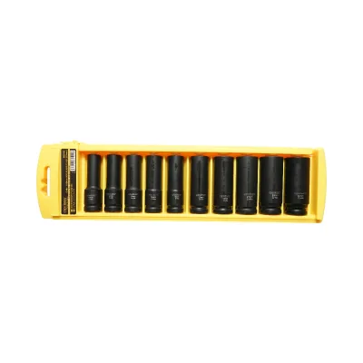 Set di 10 chiavi a bussola a impatto lunghe 10-24 mm, 1/2 pollice quadrato, materiale Cr-Mo, norma DIN 3121, industriale Crownman