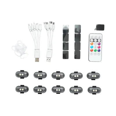 Set di 10 luci stroboscopiche LED RGB con telecomando, 10 modalità, 8 colori, batteria al litio ricaricabile da 110 mAh USB-C IP65