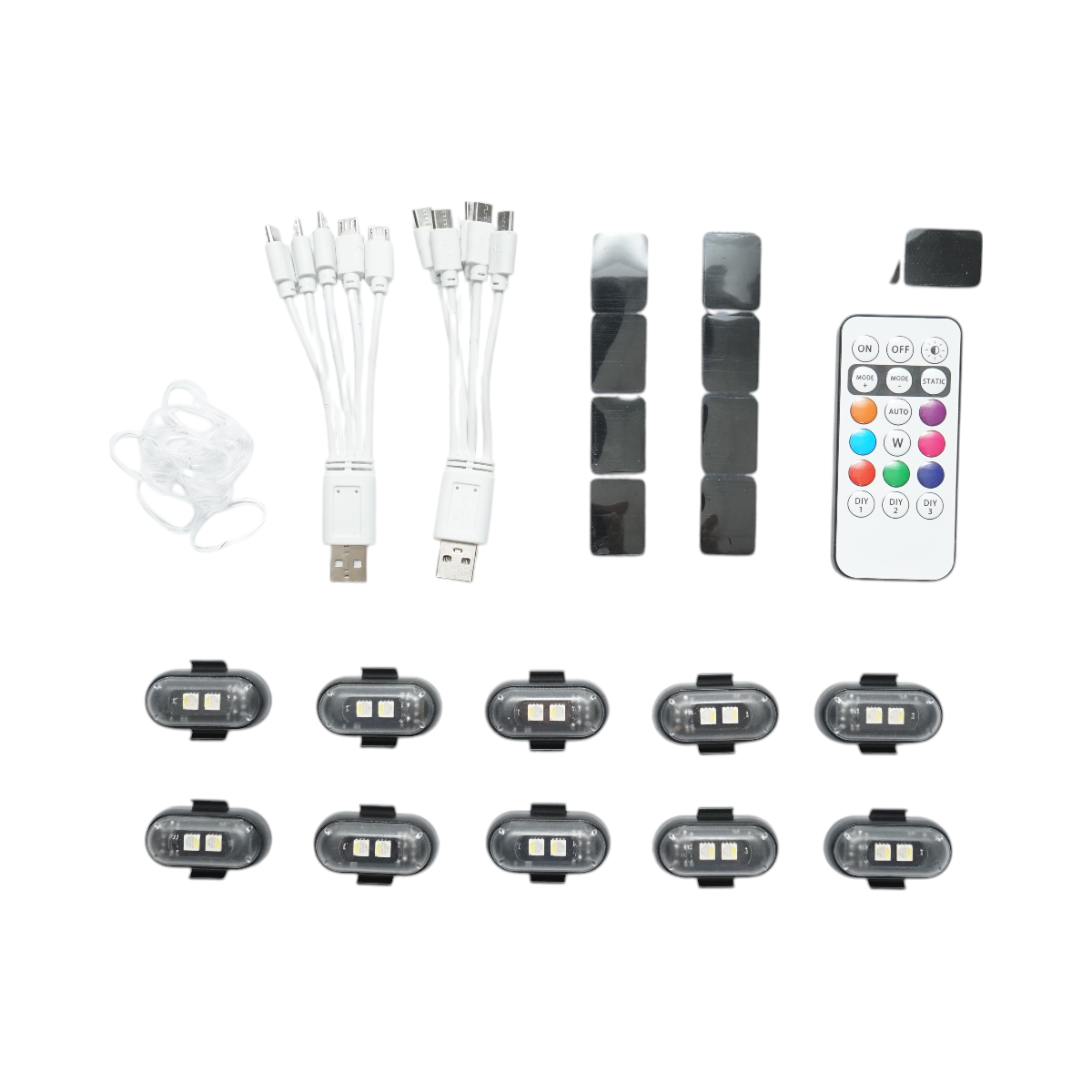 Set di 10 luci stroboscopiche LED RGB con telecomando, 10 modalità, 8 colori, batteria al litio ricaricabile da 110 mAh USB-C IP65