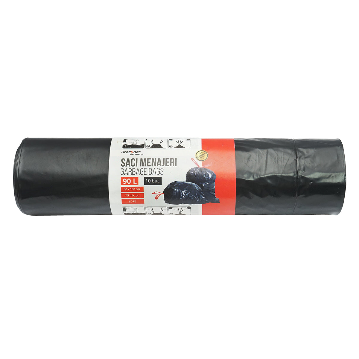 Set di 10 sacchi per rifiuti domestici da 90 litri, 80x100 cm, 45 micron, in LDPE. Breckner Germany