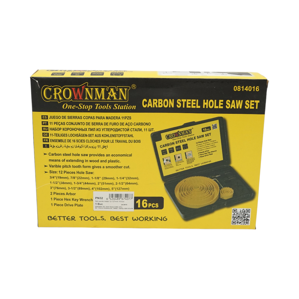 Set di 12 punte circolari da 19-127 mm per cartongesso, legno, PVC 16 pezzi Crownman - immagine 5